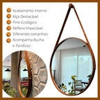 Espelho Redondo Adnet Couro Com Alça + Suporte 60cm