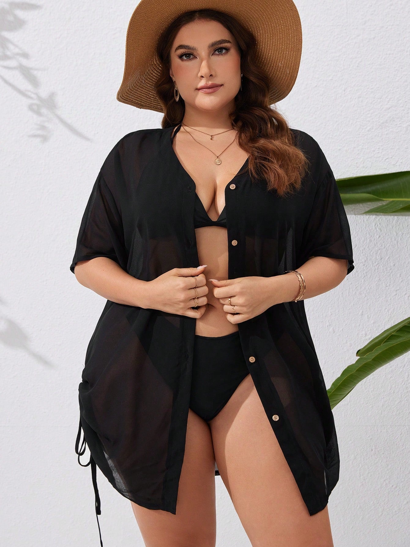 Saída de Praia Kimono feminino com Botões e Ajuste na Lateral com Cordão - Zoe