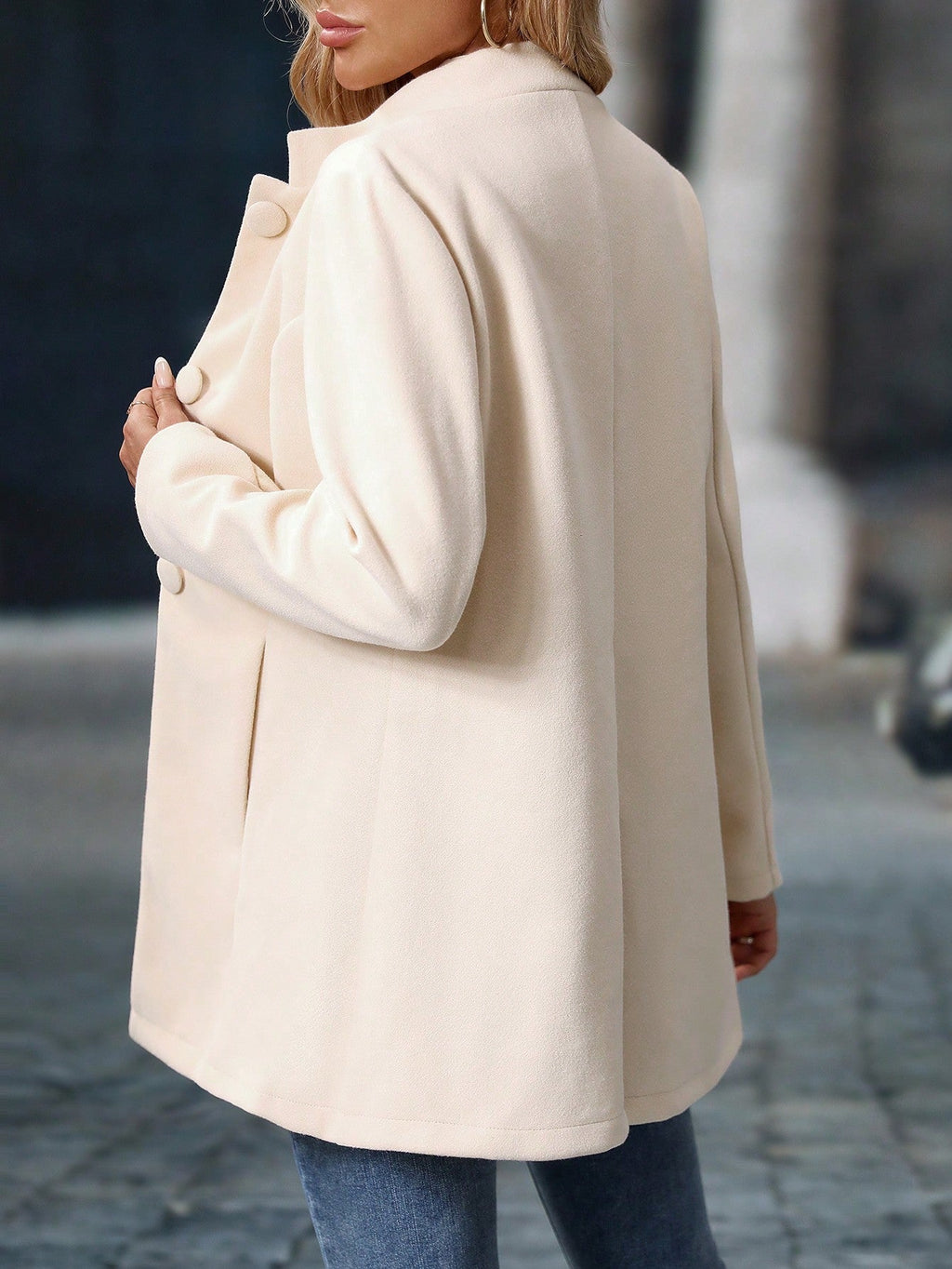 Casaco de Inverno Sobretudo Feminino Lã Batida Elegante