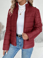 Jaqueta de Inverno Puffer Feminina Acolchoada com Zíper