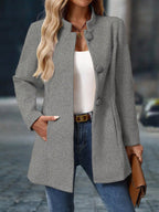 Casaco de Inverno Sobretudo Feminino Lã Batida Elegante