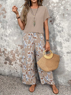Conjunto Feminino Floral Soltinho Blusa e Calça Pantalona