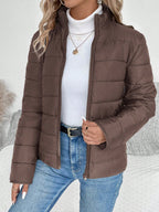 Jaqueta de Inverno Puffer Feminina Acolchoada com Zíper