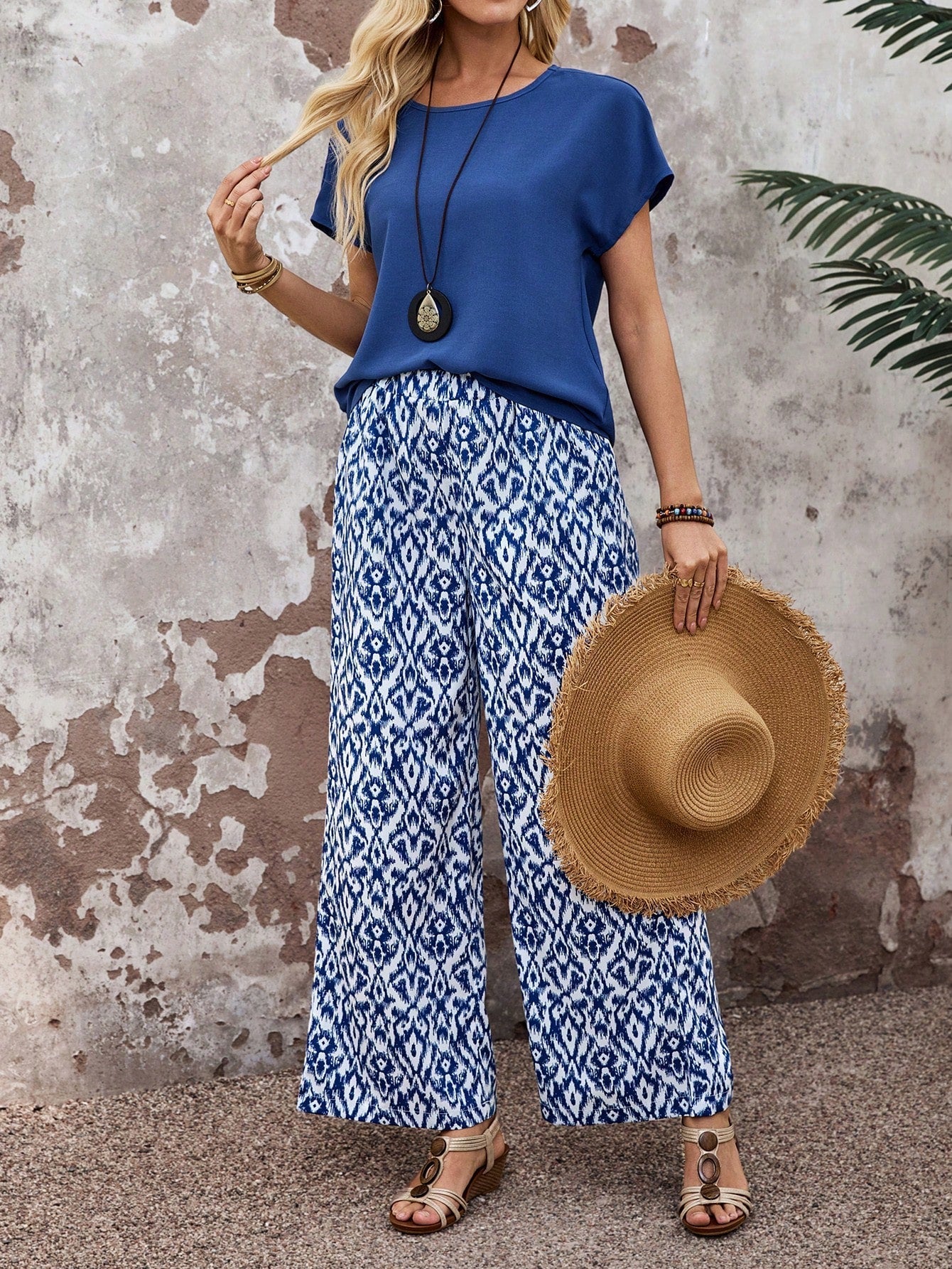 Conjunto Feminino Floral Soltinho Blusa e Calça Pantalona