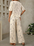 Conjunto Feminino Blusa e Calça Pantalona Estampa de Risco