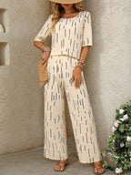 Conjunto Feminino Blusa e Calça Pantalona Estampa de Risco