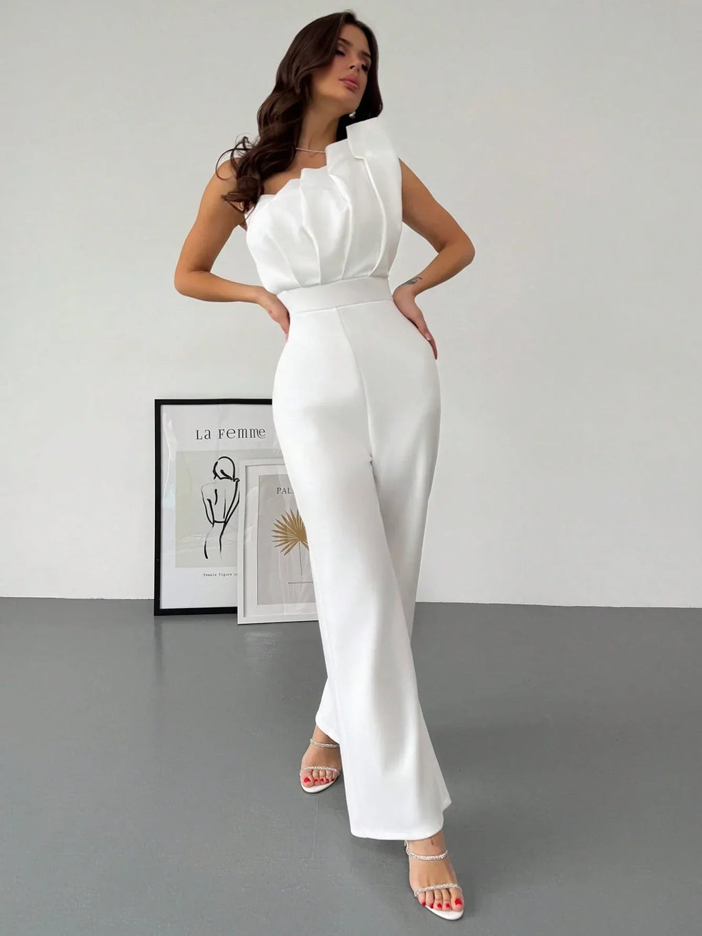 Macacão Feminino Elegante Plissado Um Ombro Só