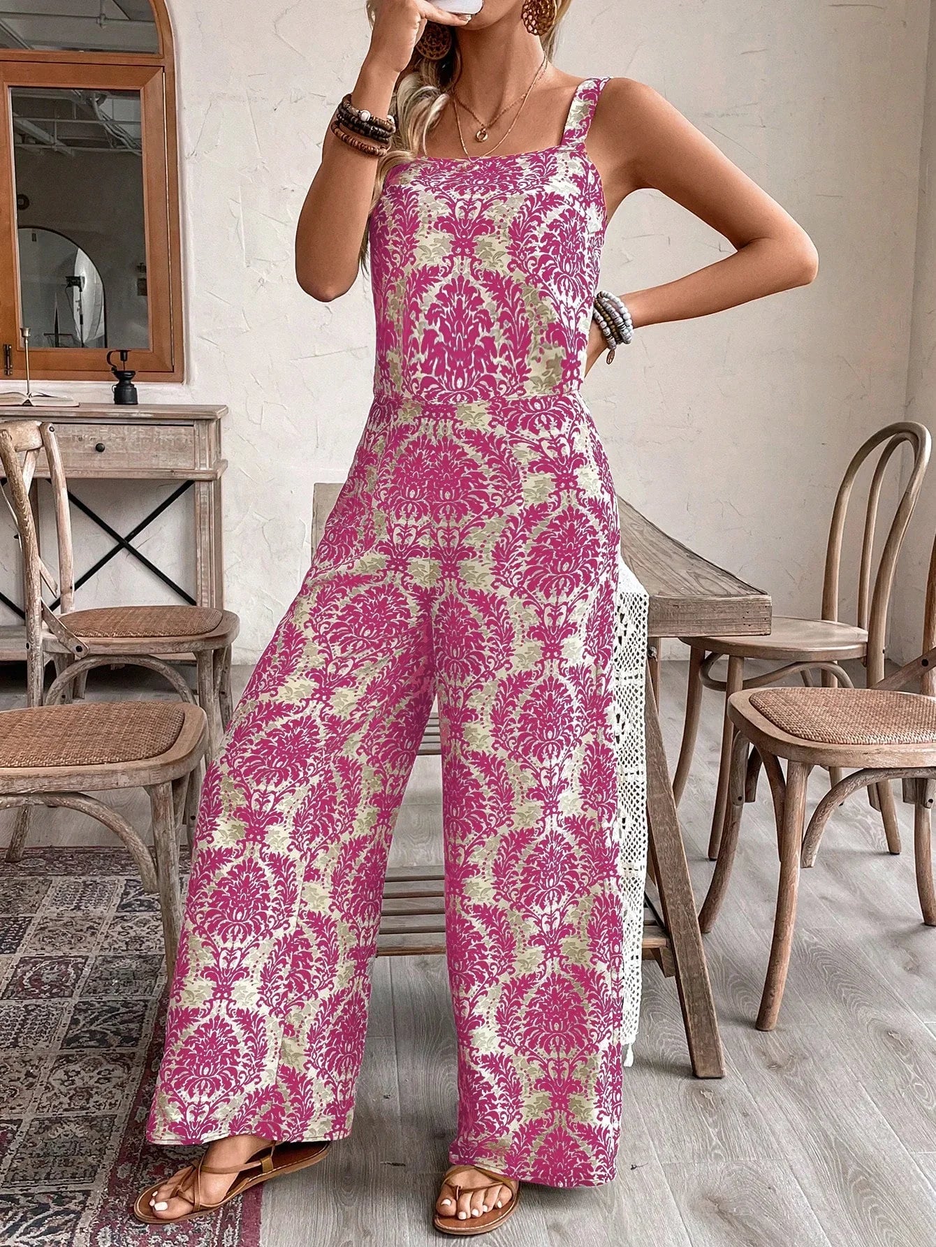 Conjunto Feminino Regata e Calça Soltinho Estampado Retrô