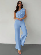 Macacão Feminino Elegante Plissado Um Ombro Só
