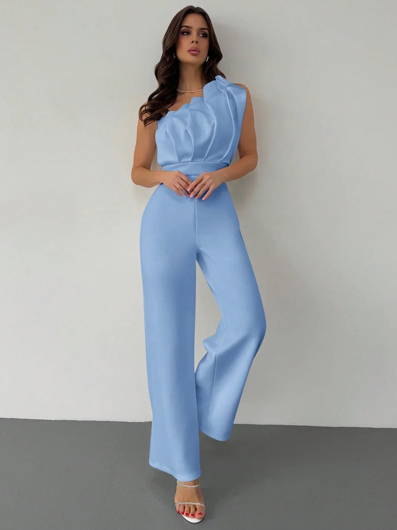 Macacão Feminino Elegante Plissado Um Ombro Só