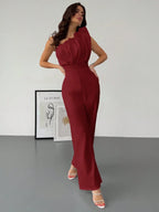 Macacão Feminino Elegante Plissado Um Ombro Só