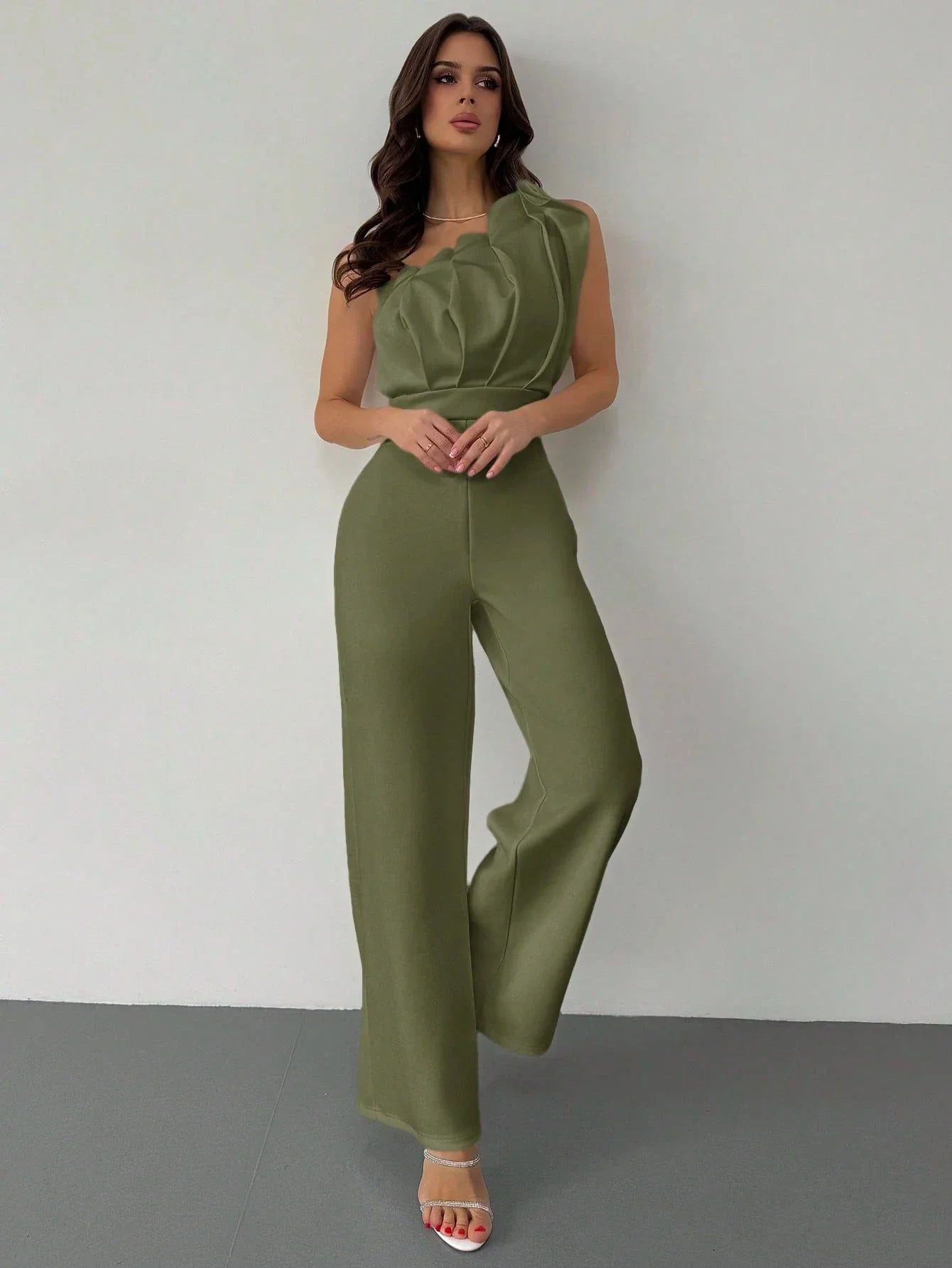 Macacão Feminino Elegante Plissado Um Ombro Só
