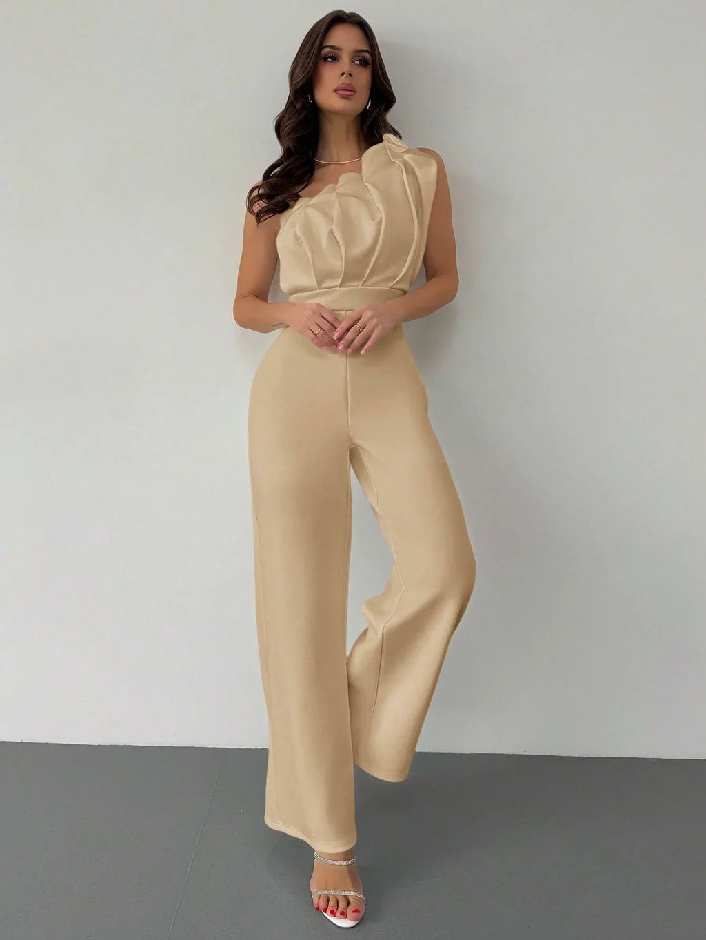 Macacão Feminino Elegante Plissado Um Ombro Só
