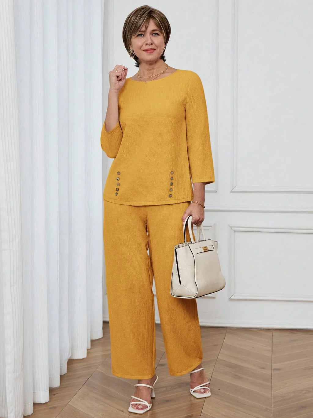 Conjunto Feminino Senhora Blusa e Calça Confortável