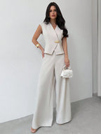 Conjunto Alfaiataria Elegante Feminino Colete e Calça Pantalona