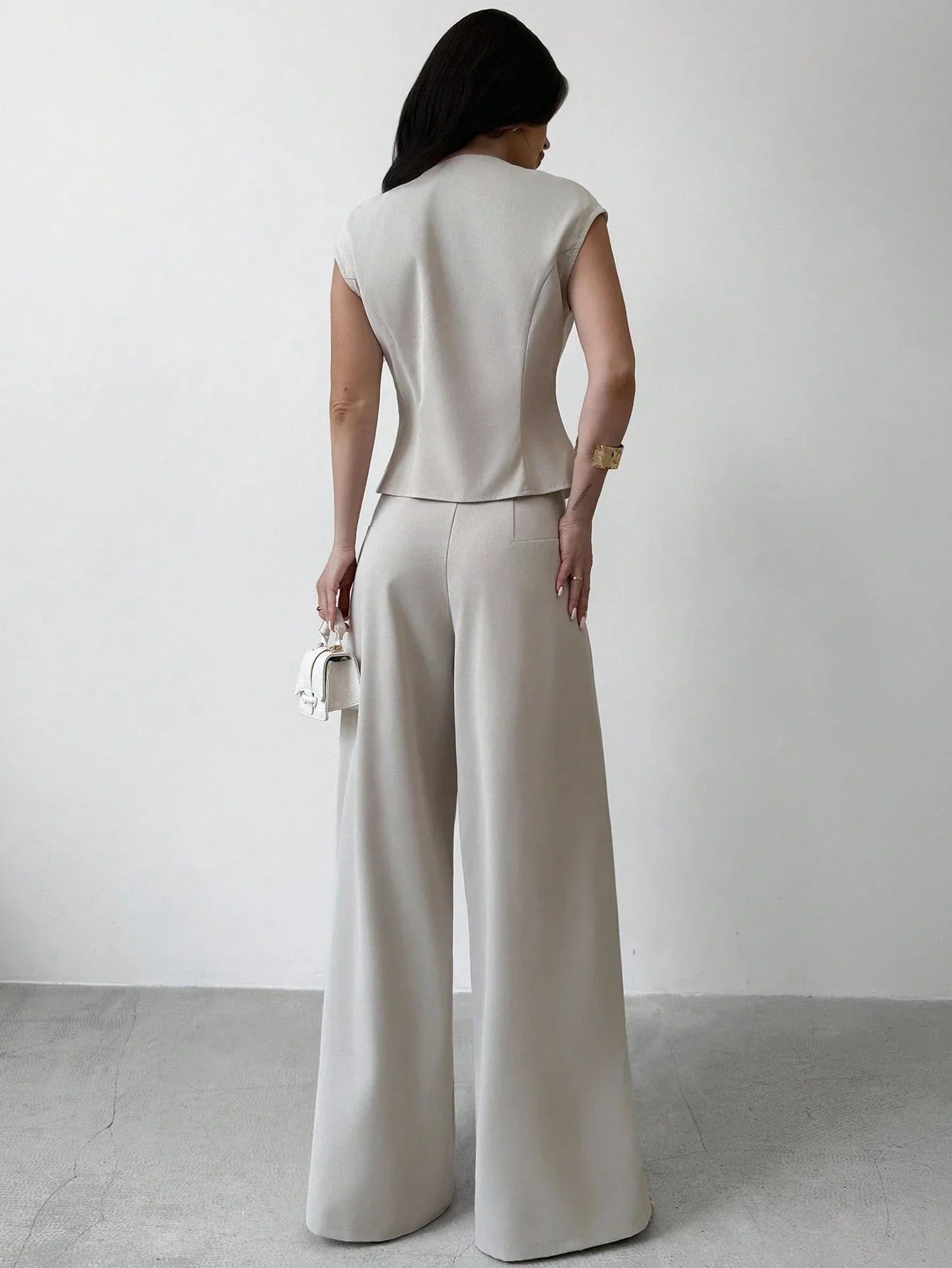 Conjunto Alfaiataria Elegante Feminino Colete e Calça Pantalona