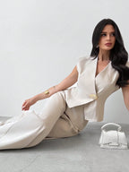 Conjunto Alfaiataria Elegante Feminino Colete e Calça Pantalona