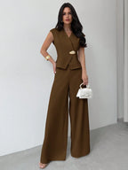Conjunto Alfaiataria Elegante Feminino Colete e Calça Pantalona