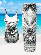 Maiô com saída de praia feminino e estampado Adriely