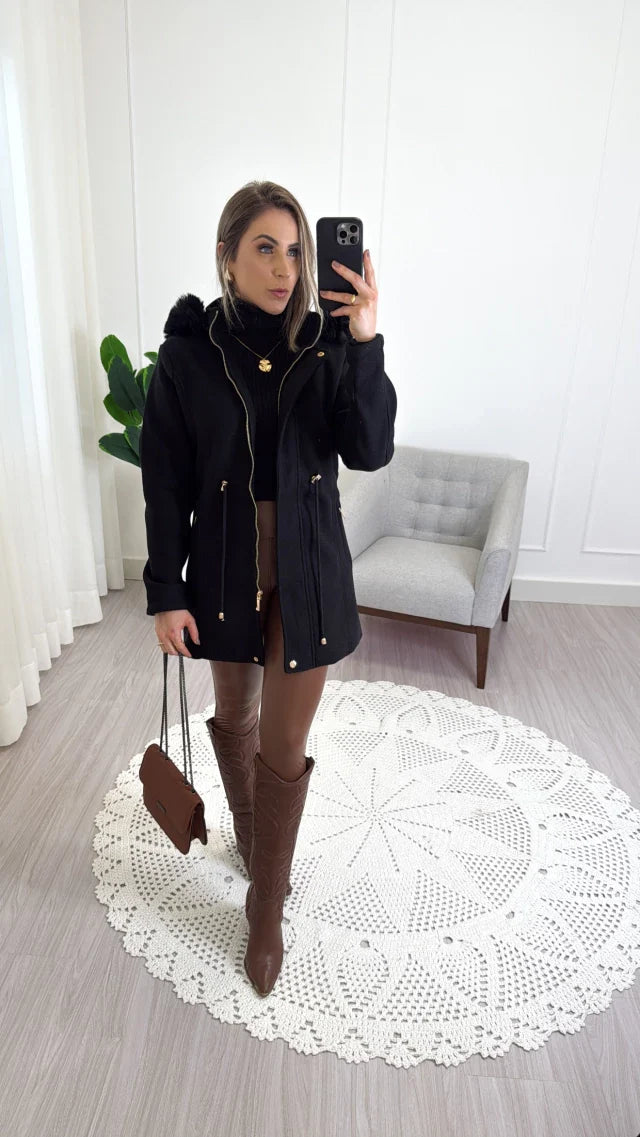 Parka de Lã Batida Suíça – Elegância e Conforto