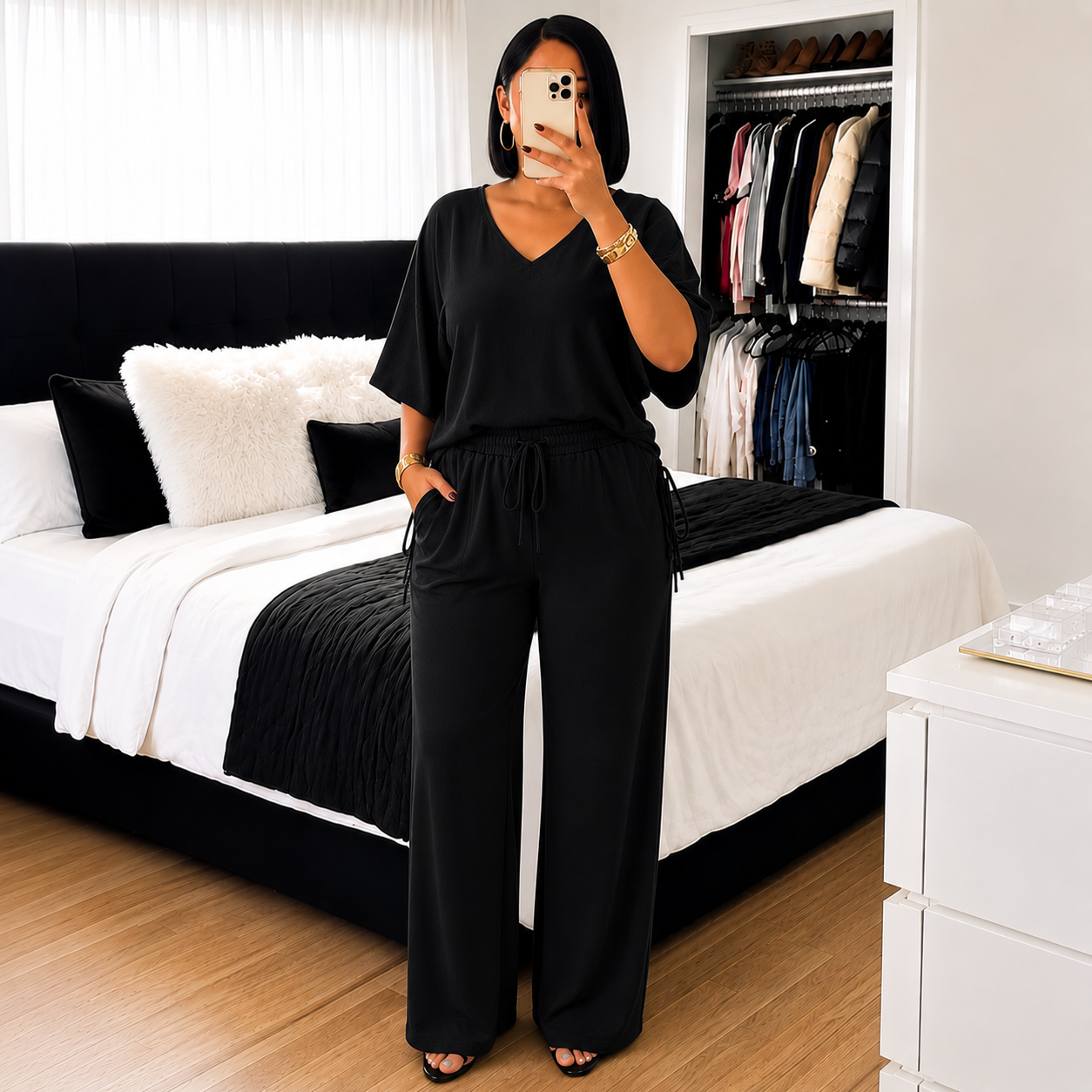 Conjunto Serena®  – Blusa Ajustável + Calça Pantalona.