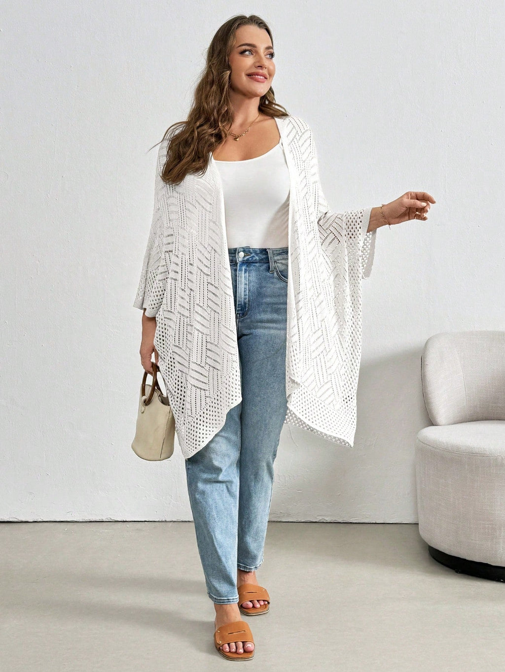 Cardigan Feminina de Praia com Efeito Vazado - Nicole