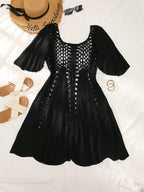 Vestido de Cobertura Feminino com Inserções em Crochê e Mangas Fluidas - Beatriz